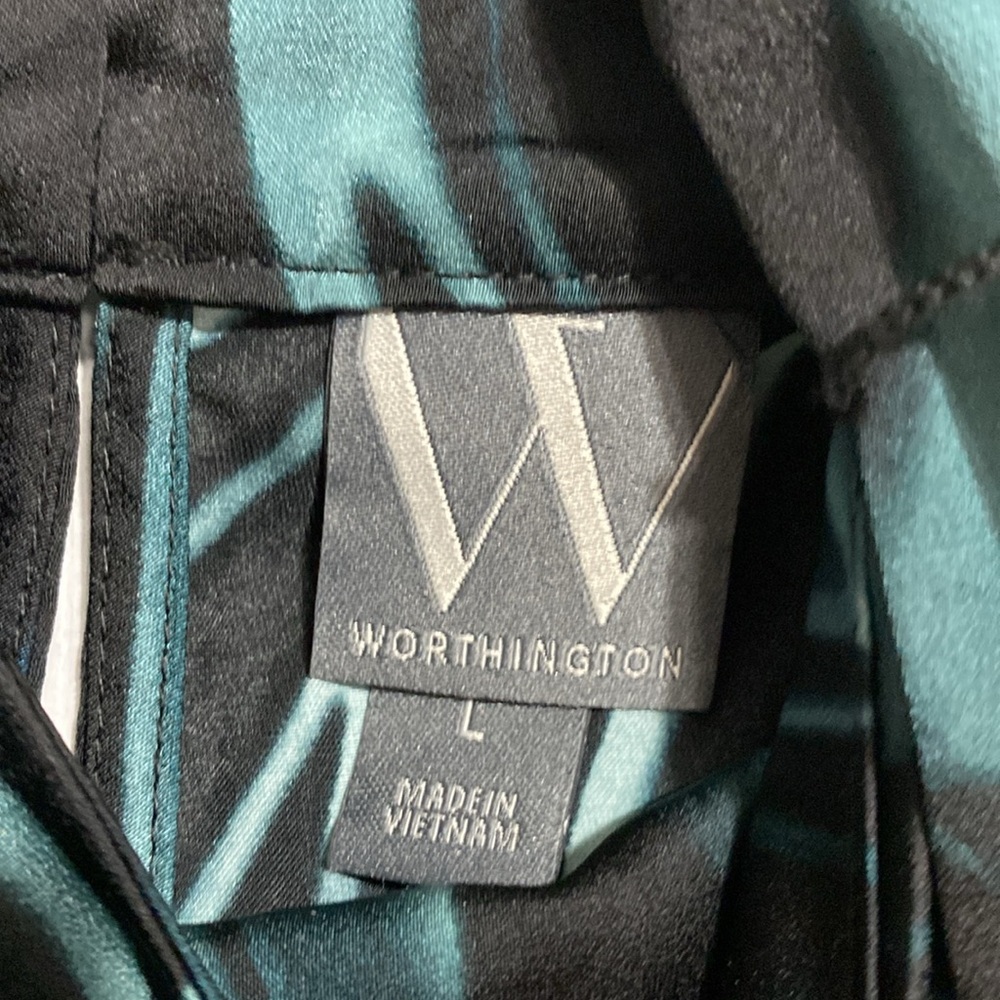 Worthington NWT black & green blouse top shirt size LARGE - Picture 9 of 12